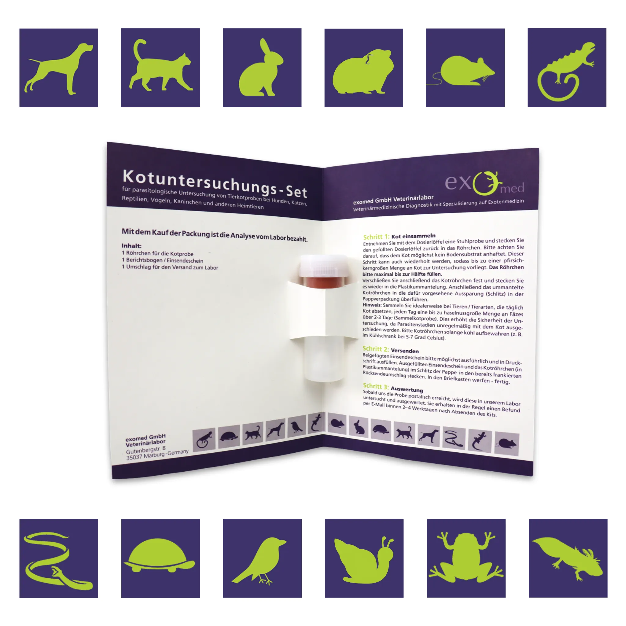 Kotuntersuchung für Reptilien – Basis-Test auf Darmparasiten von exomed